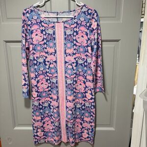 Lilly Pulitzer Floral Soft Lounge Dress Women's size Medium Pink Blue Comfy